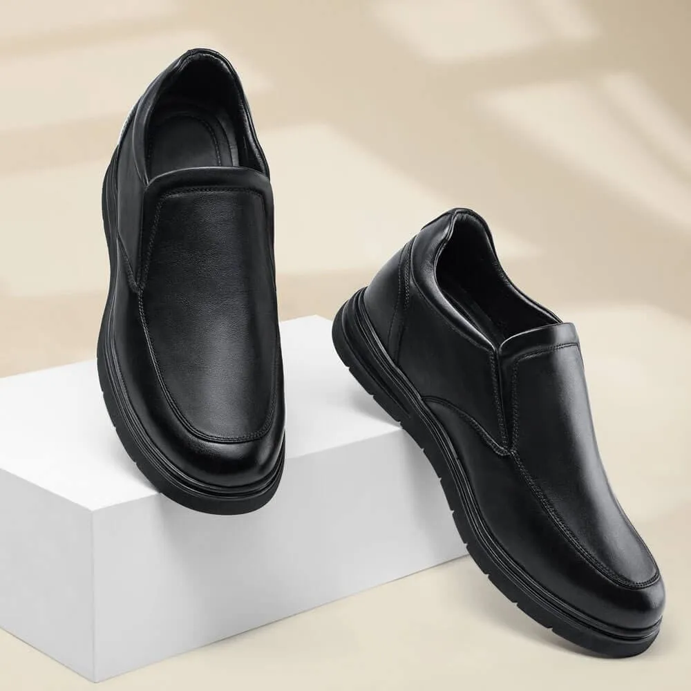 6 CM / 2.36 Inches CMR CHAMARIPA Men's Elevator Loafers: Enhance Your Height with Black Leather Casual Loafers