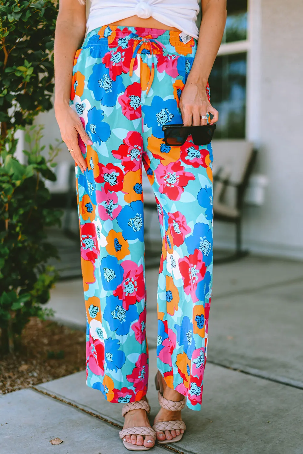 Abstract Floral Drawstring Waist Pants