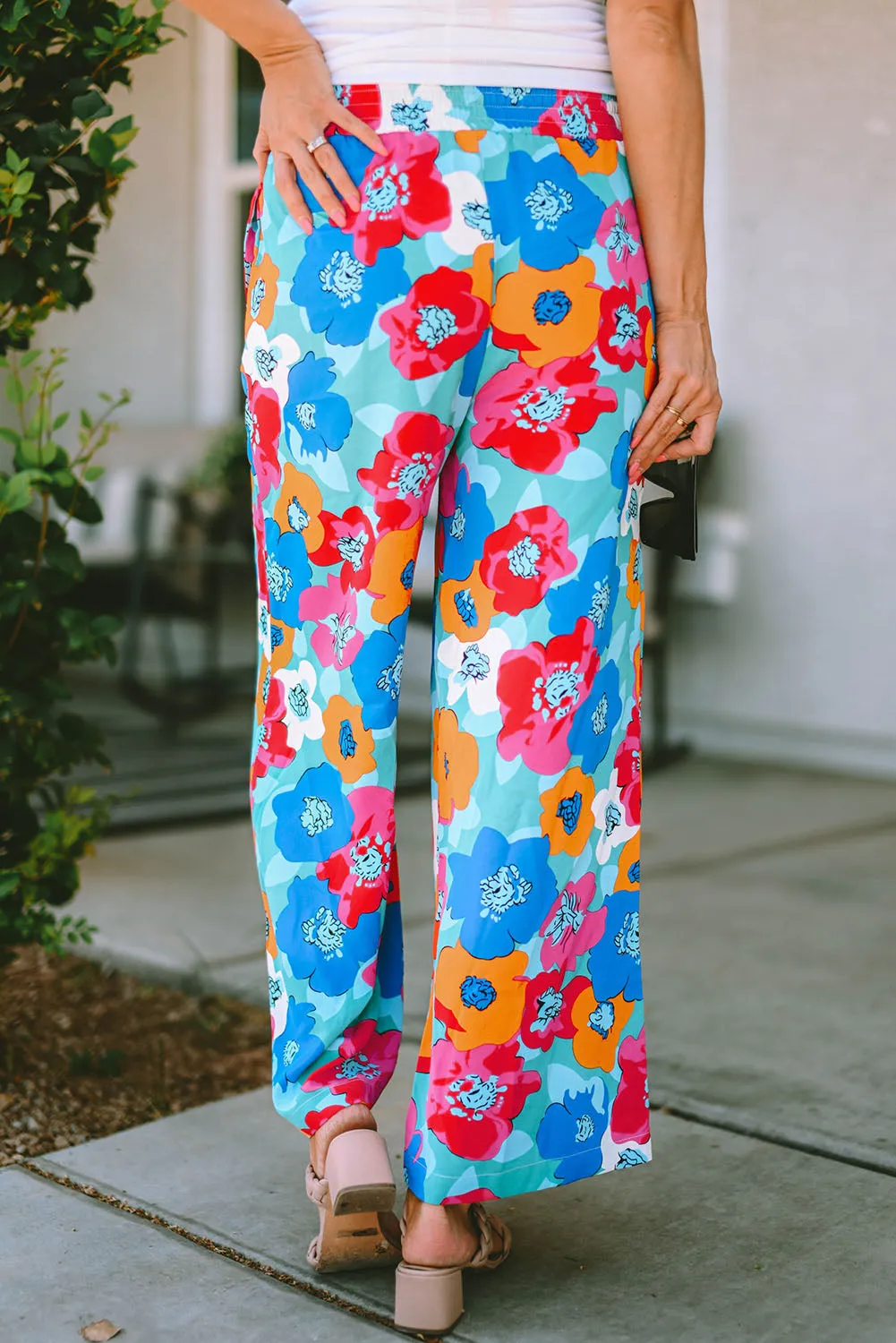 Abstract Floral Drawstring Waist Pants