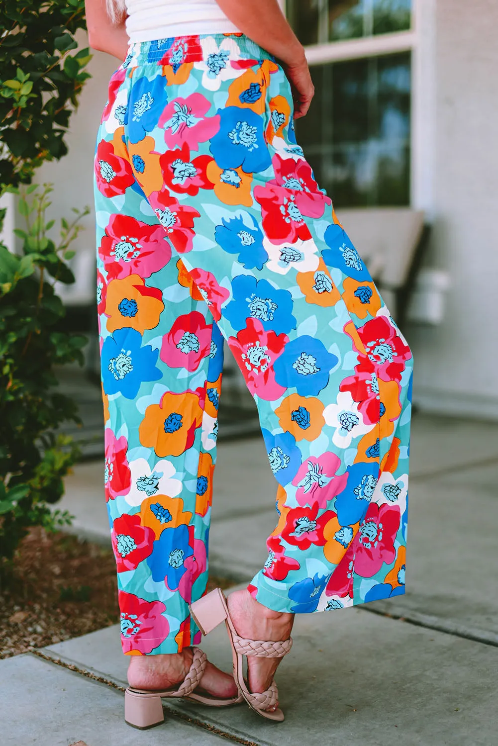 Abstract Floral Drawstring Waist Pants