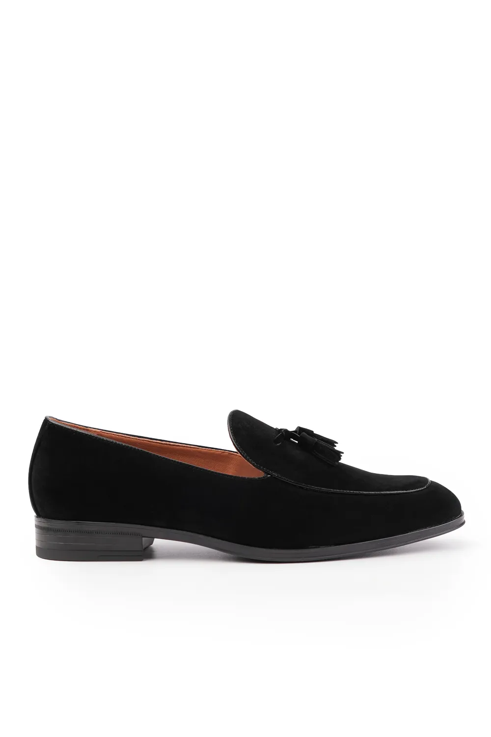 ALBERT SLIP ON TASSEL LOAFERS IN BLACK SUEDE