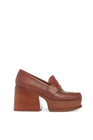 Augusta Platform Loafer in Cognac Textured Leather