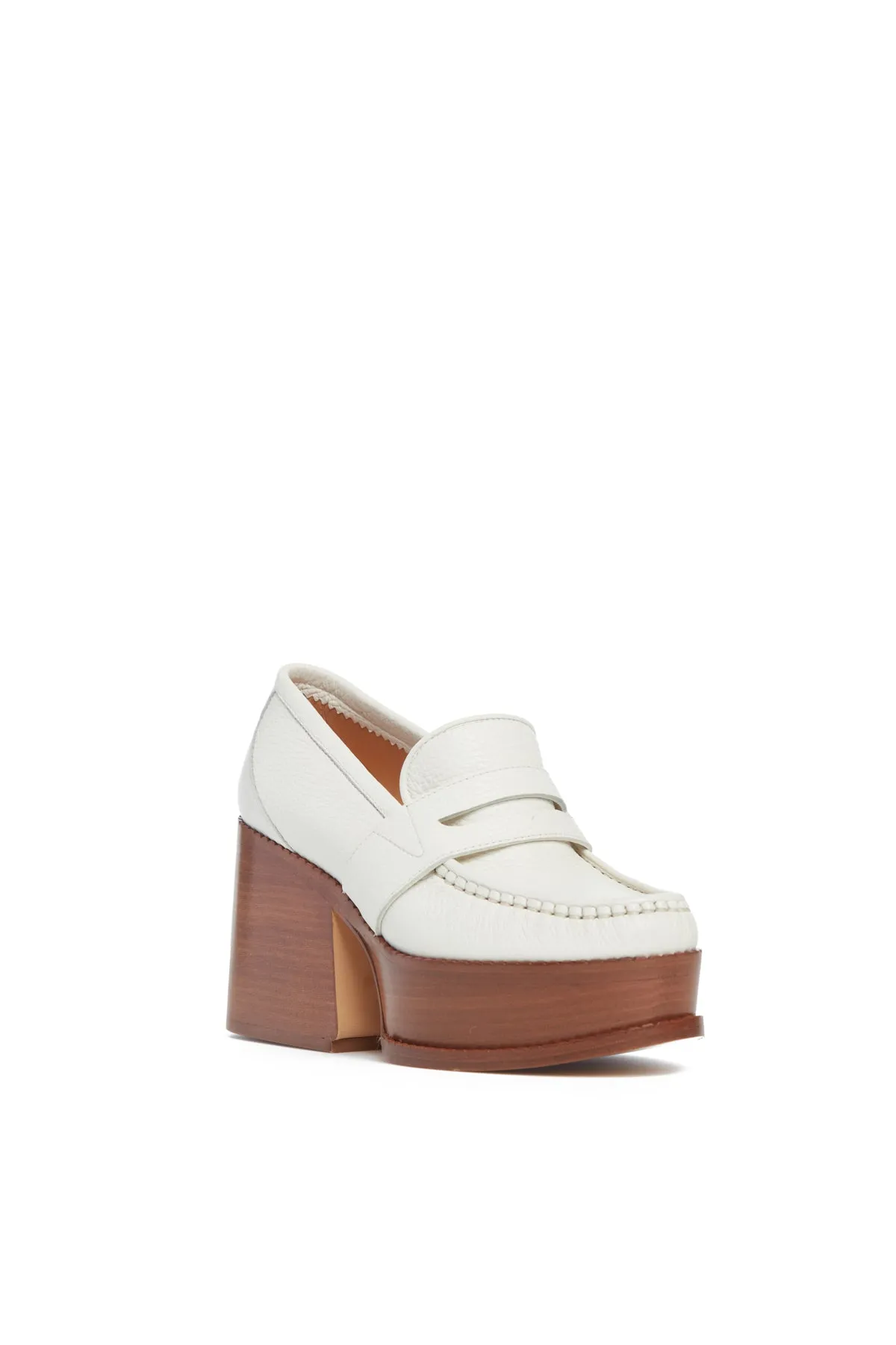 Augusta Platform Loafer in Cream Textured Leather