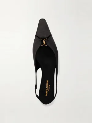 Babylone embellished crepe point-toe slingback flats