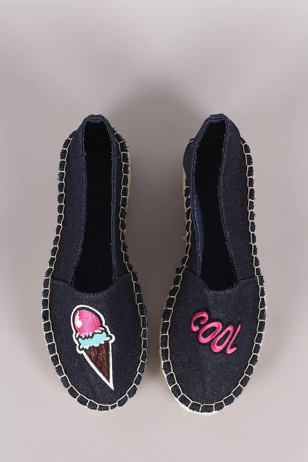 Bamboo Denim Fun Patches Espadrille Flat