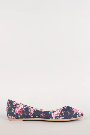 Bamboo Floral Denim Slip On Ballet Flat