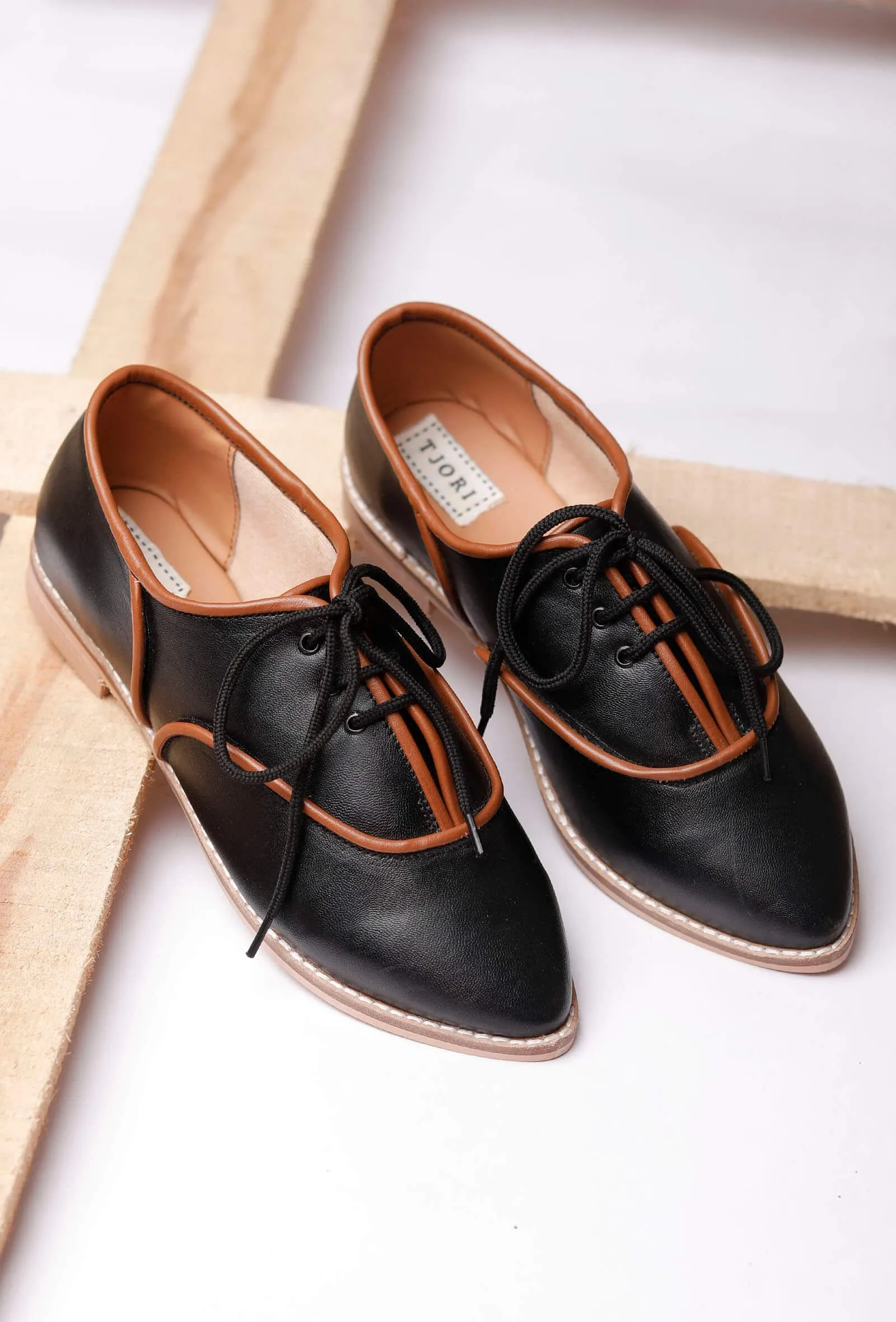 Black Color Block Oxford Shoes