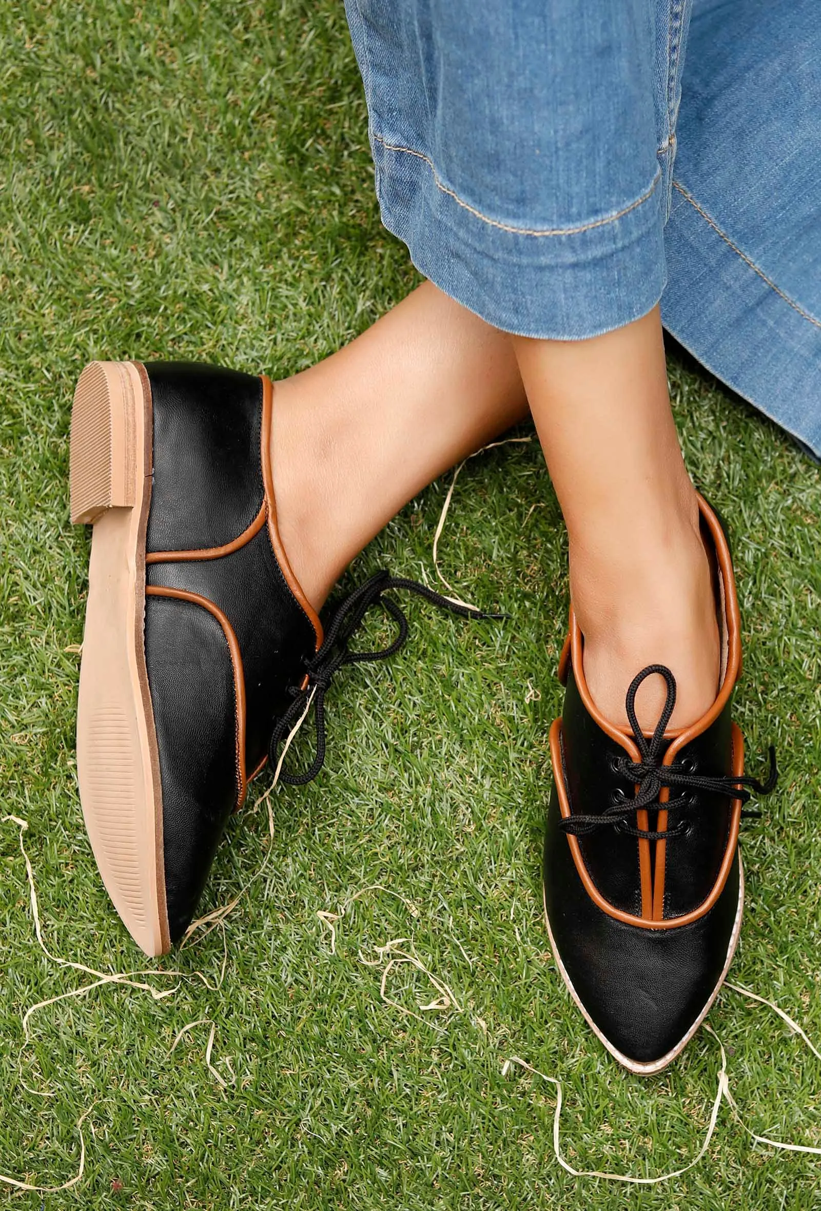 Black Color Block Oxford Shoes