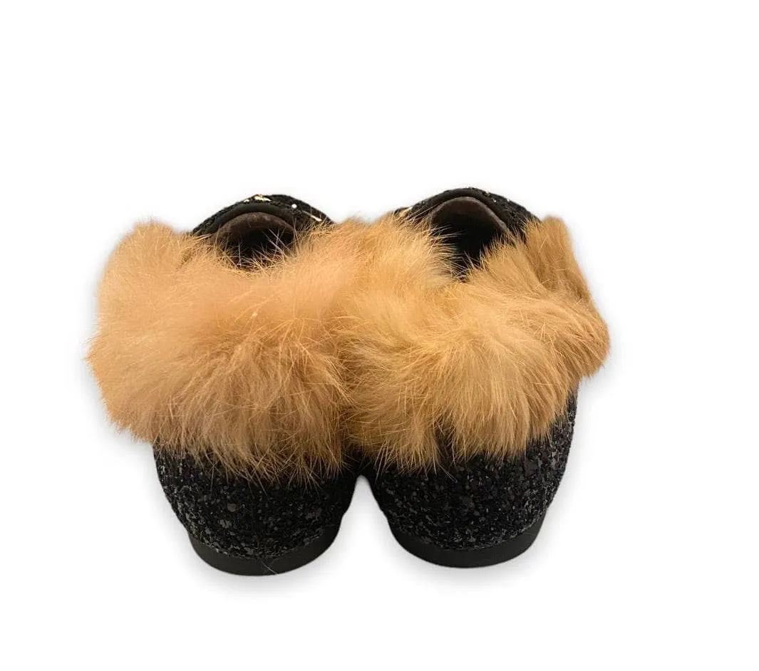 Black Glitter Fur loafers