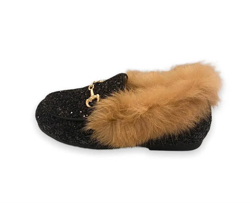 Black Glitter Fur loafers