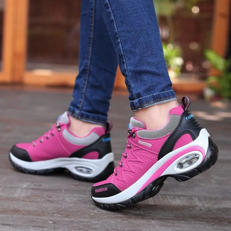 Breathable Air Cushion Lace Up Platform Athletic Walking Sneakers