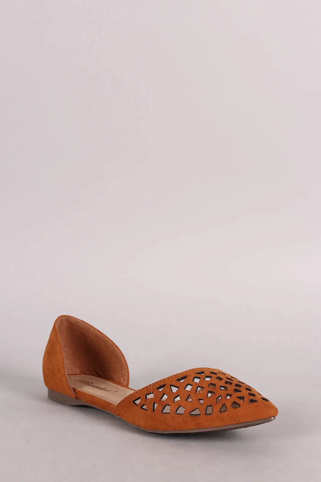 Breckelle Suede Perforated Pointy Toe Dorsay Flat