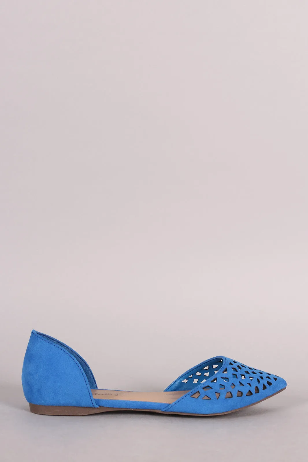 Breckelle Suede Perforated Pointy Toe Dorsay Flat