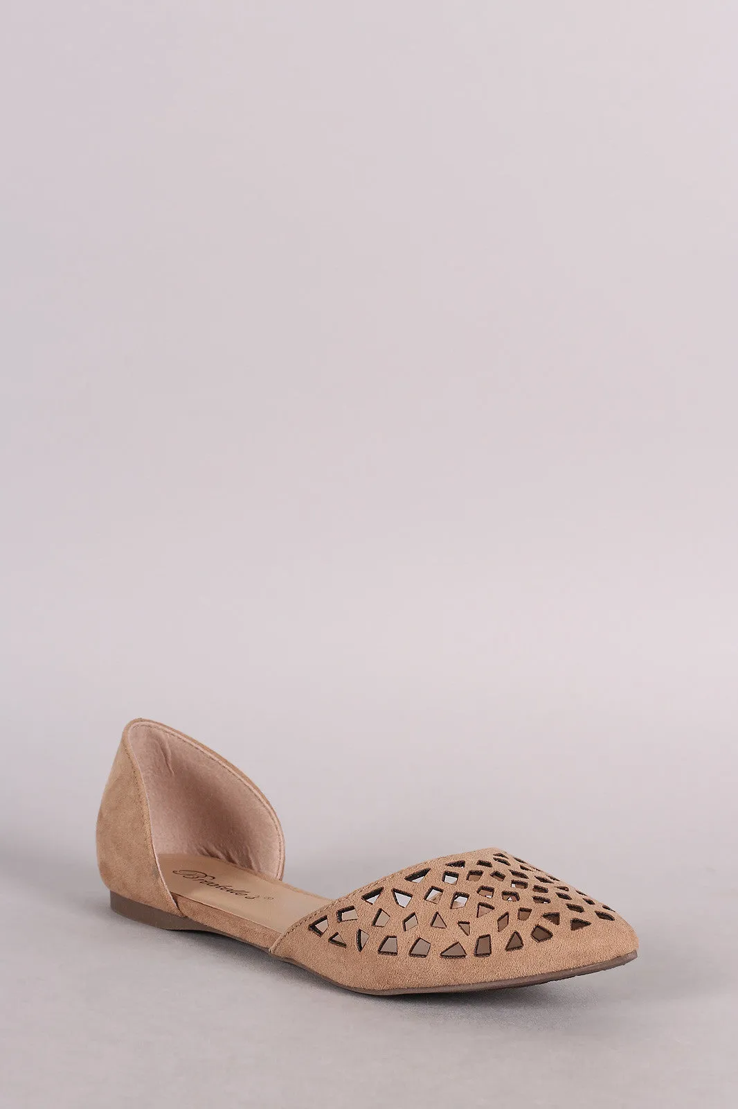 Breckelle Suede Perforated Pointy Toe Dorsay Flat