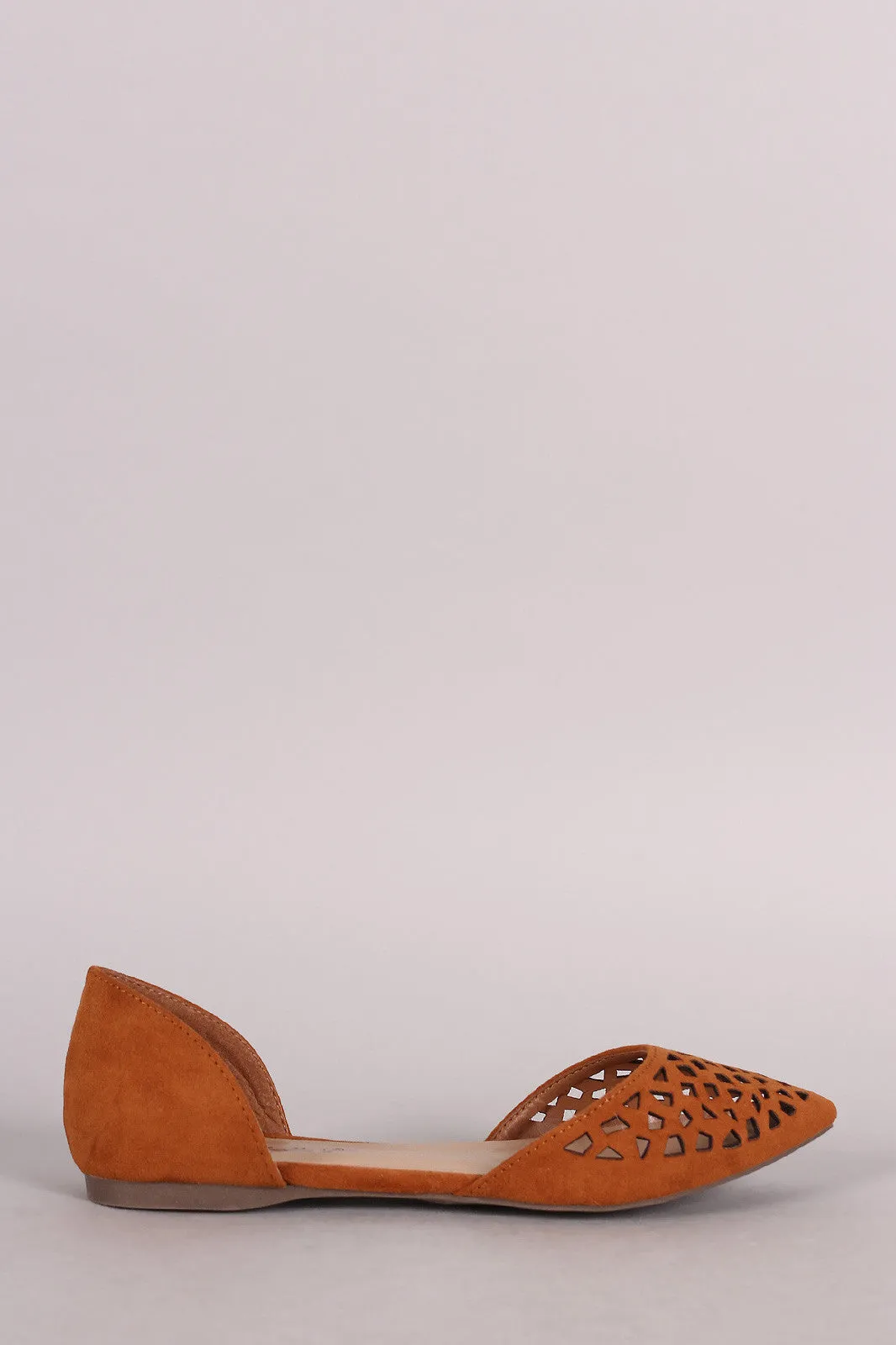 Breckelle Suede Perforated Pointy Toe Dorsay Flat