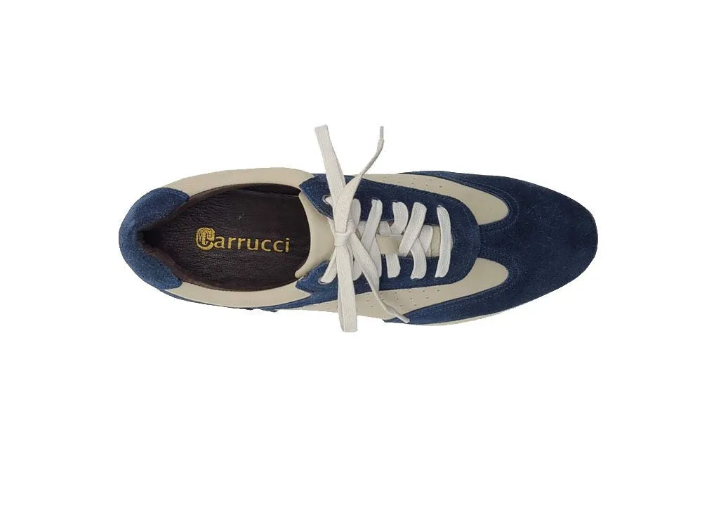 Calfskin & Suede Lace-Up Sneaker Blue/Bone