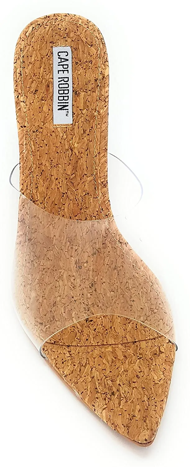 Cape Robbin Women's Melrose Transparent Open Toe Cork Stilleto Heel Sandal