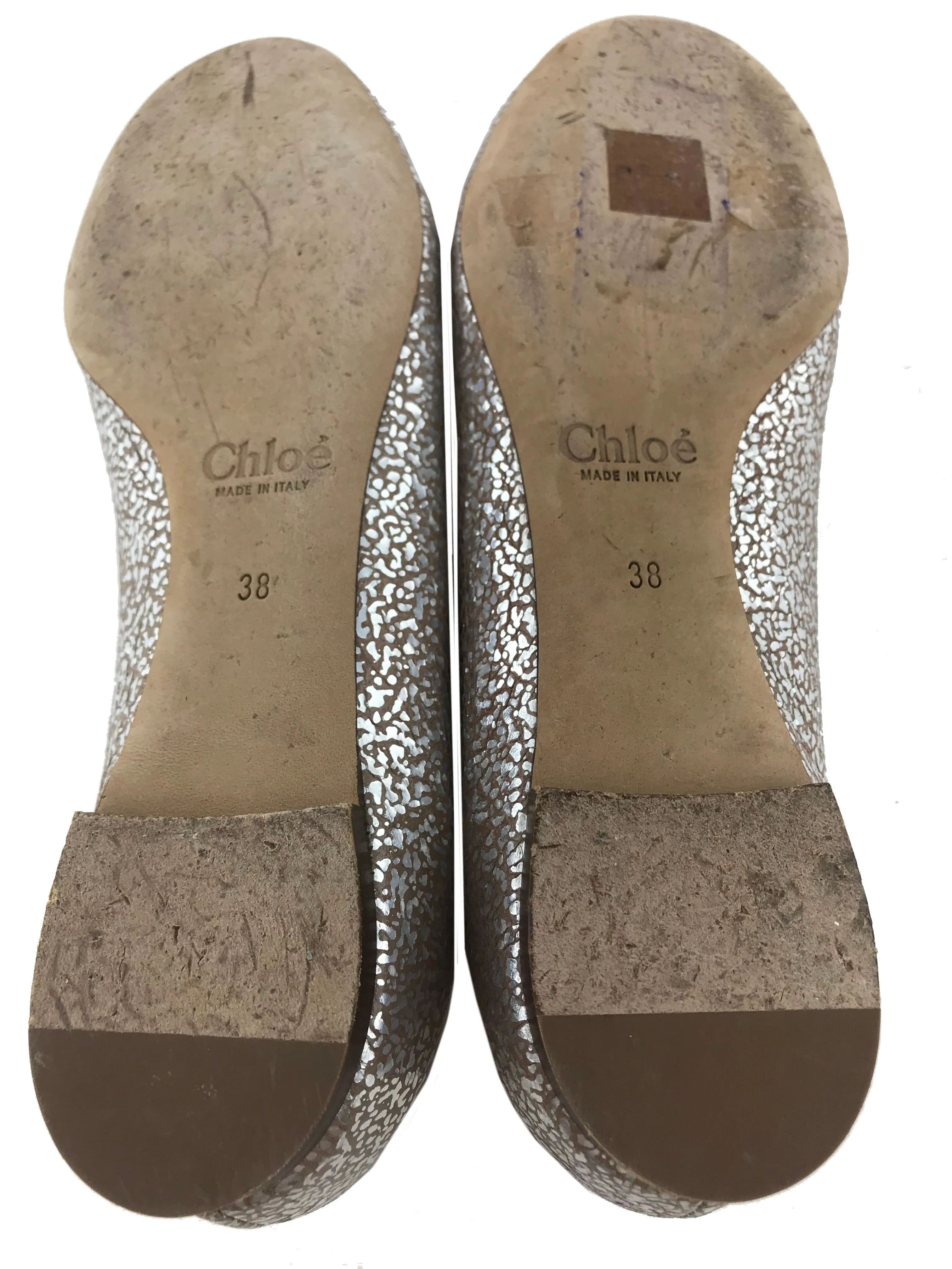 Chloe Lauren Cracked-Foil Leather Flats Size 8