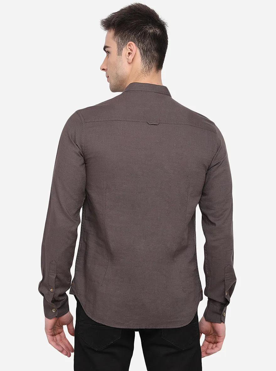 Dark Grey Solid Slim Fit Semi Casual Shirt | Greenfibre