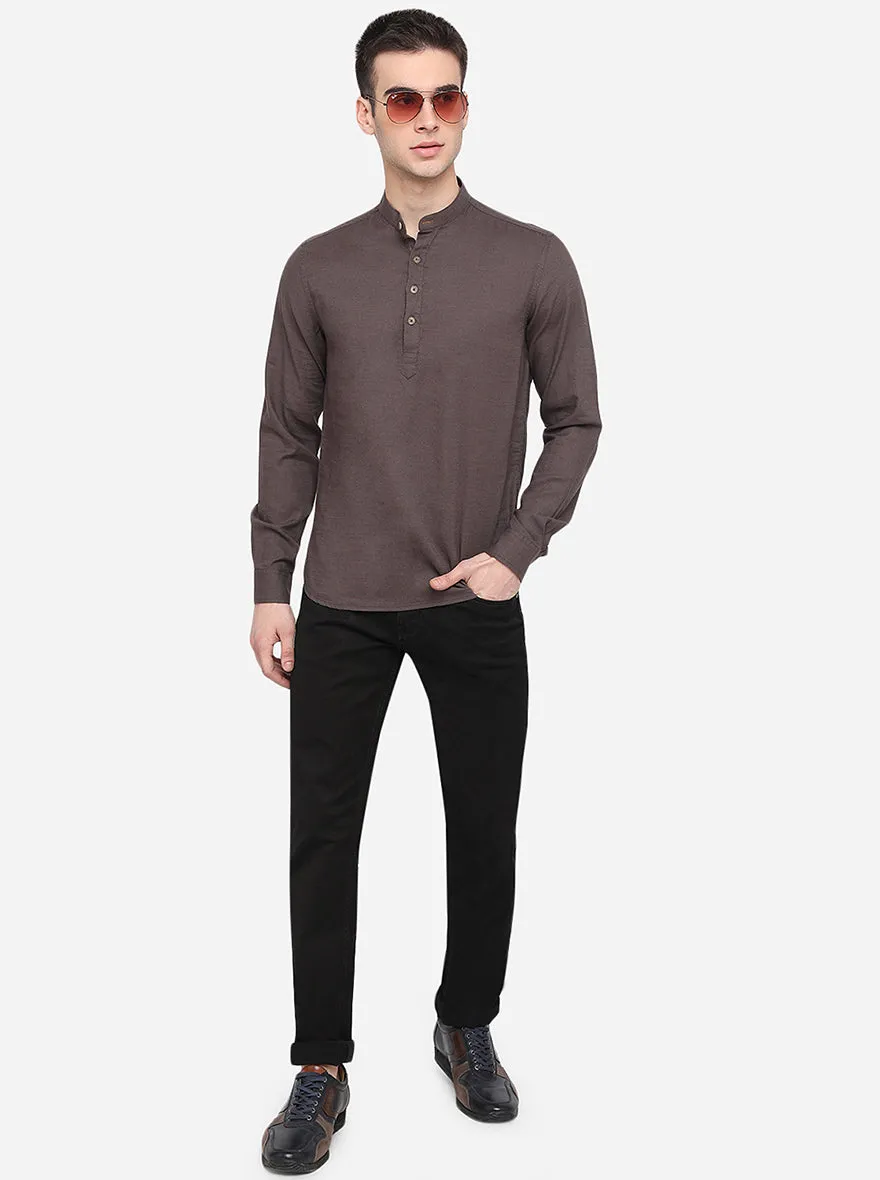 Dark Grey Solid Slim Fit Semi Casual Shirt | Greenfibre