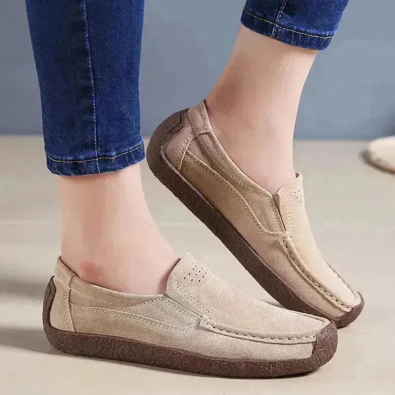 Fashion Round Toe Loafers Casual Versatile Solid Color Flats Slip-on Cozy Shoes for women