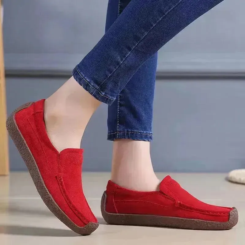 Fashion Round Toe Loafers Casual Versatile Solid Color Flats Slip-on Cozy Shoes for women