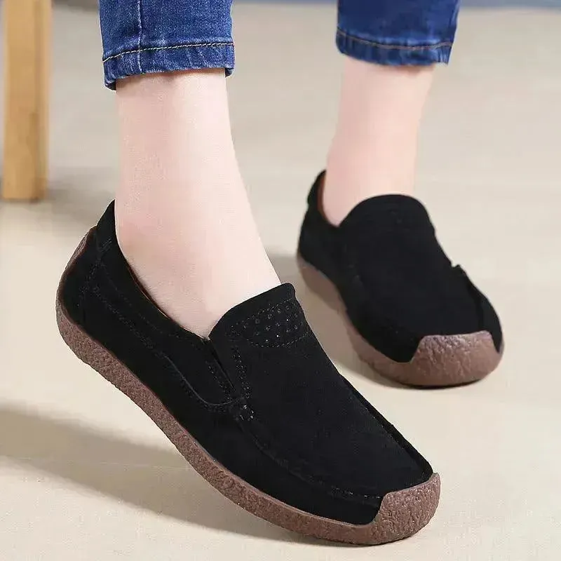 Fashion Round Toe Loafers Casual Versatile Solid Color Flats Slip-on Cozy Shoes for women