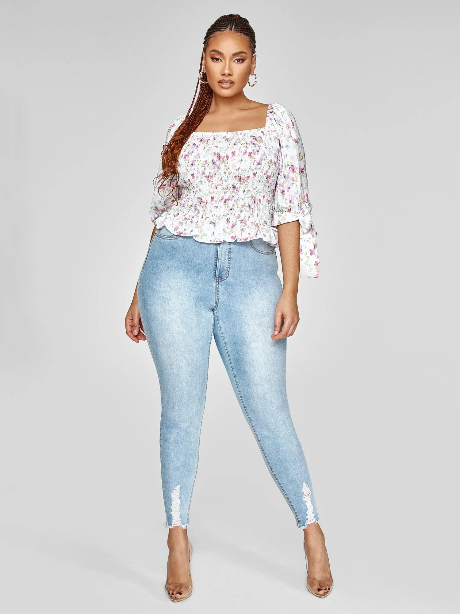 Fashion To Figure - Tami Floral Print Smocked Top