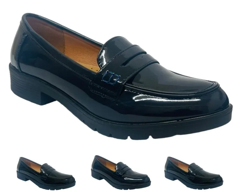 Faux Patent Leather Slip On Loafers Shoes