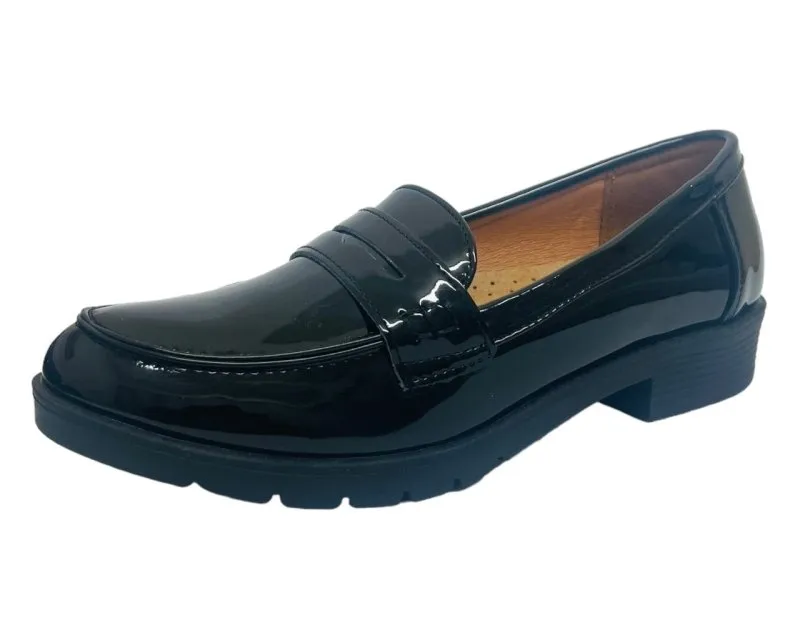 Faux Patent Leather Slip On Loafers Shoes