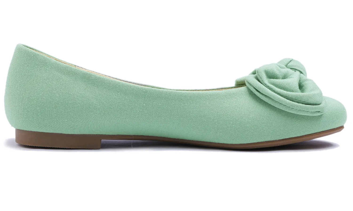 Feversole Women's Round Toe Cute Bow Trim Ballet Flats Green Jersey