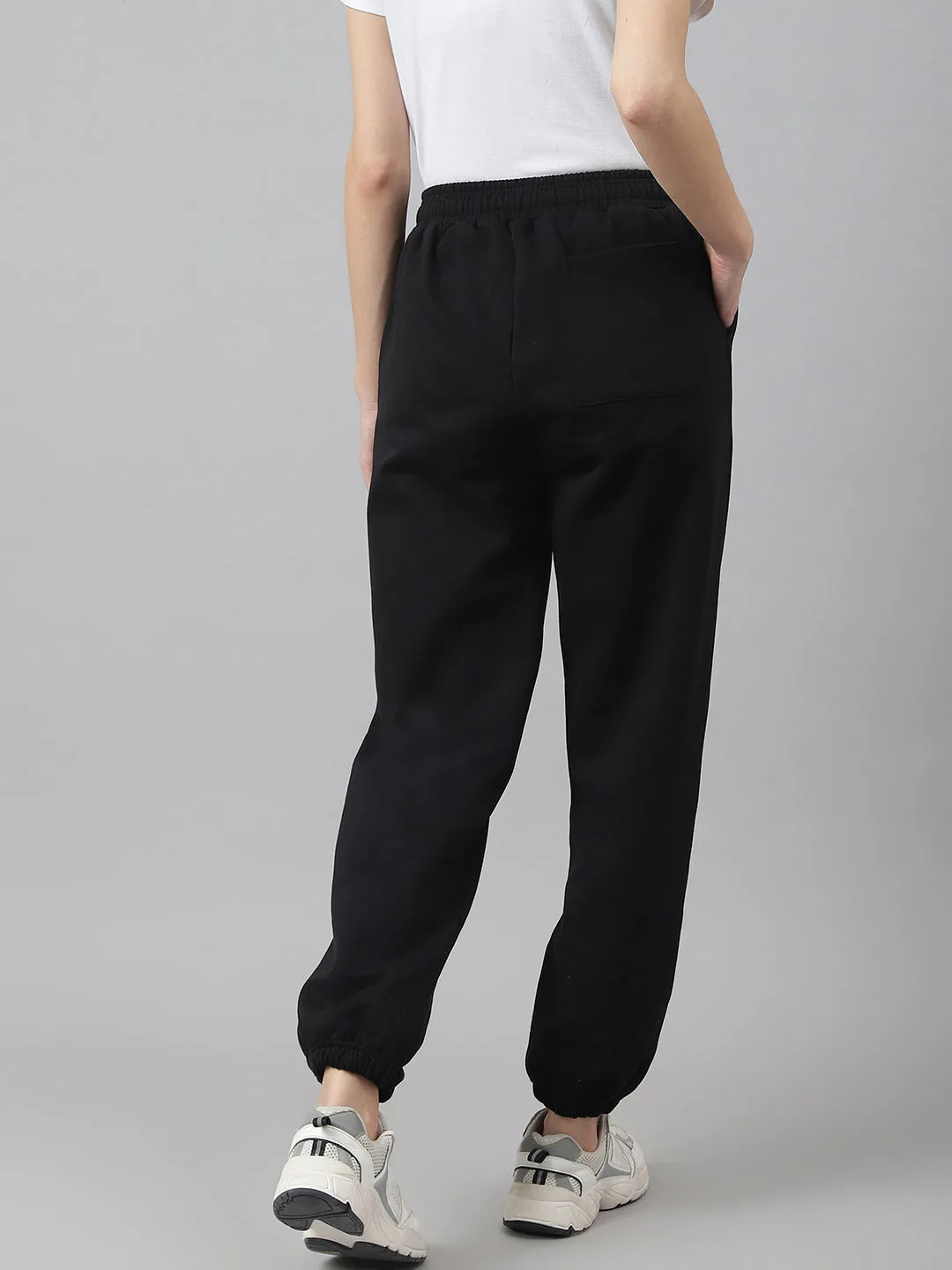 Fitkin Women Black Solid Oversized Fleece Jogger Pants