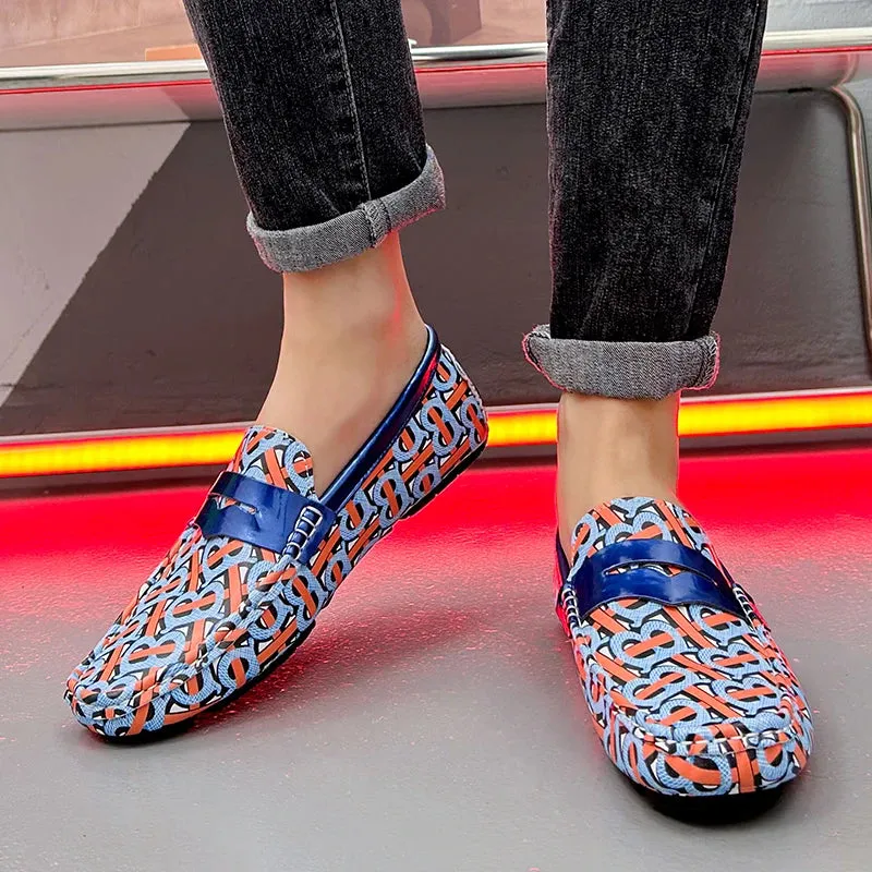 Geometric Pattern Patent Leather Loafers