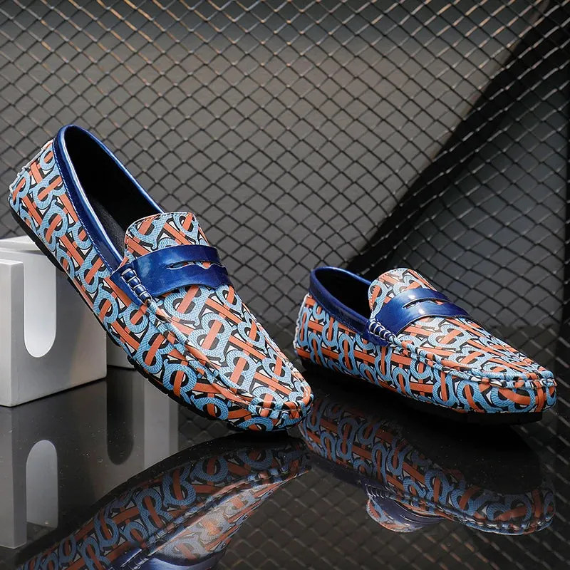 Geometric Pattern Patent Leather Loafers