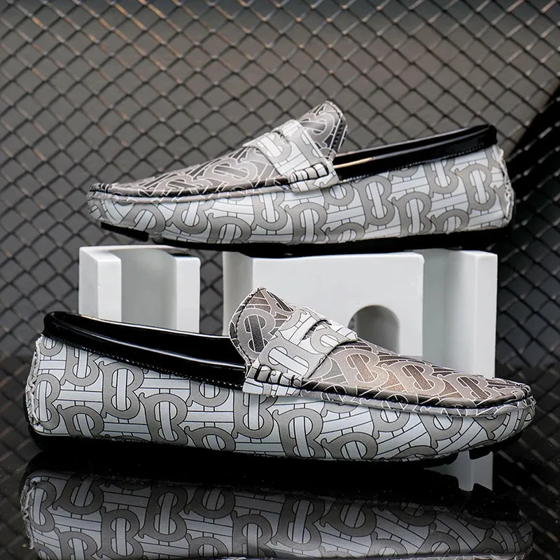 Geometric Pattern Patent Leather Loafers