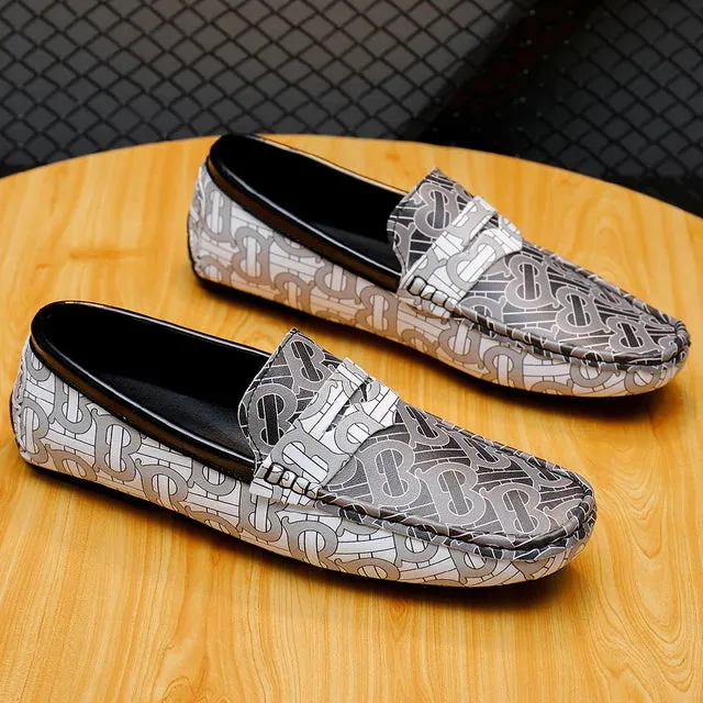 Geometric Pattern Patent Leather Loafers