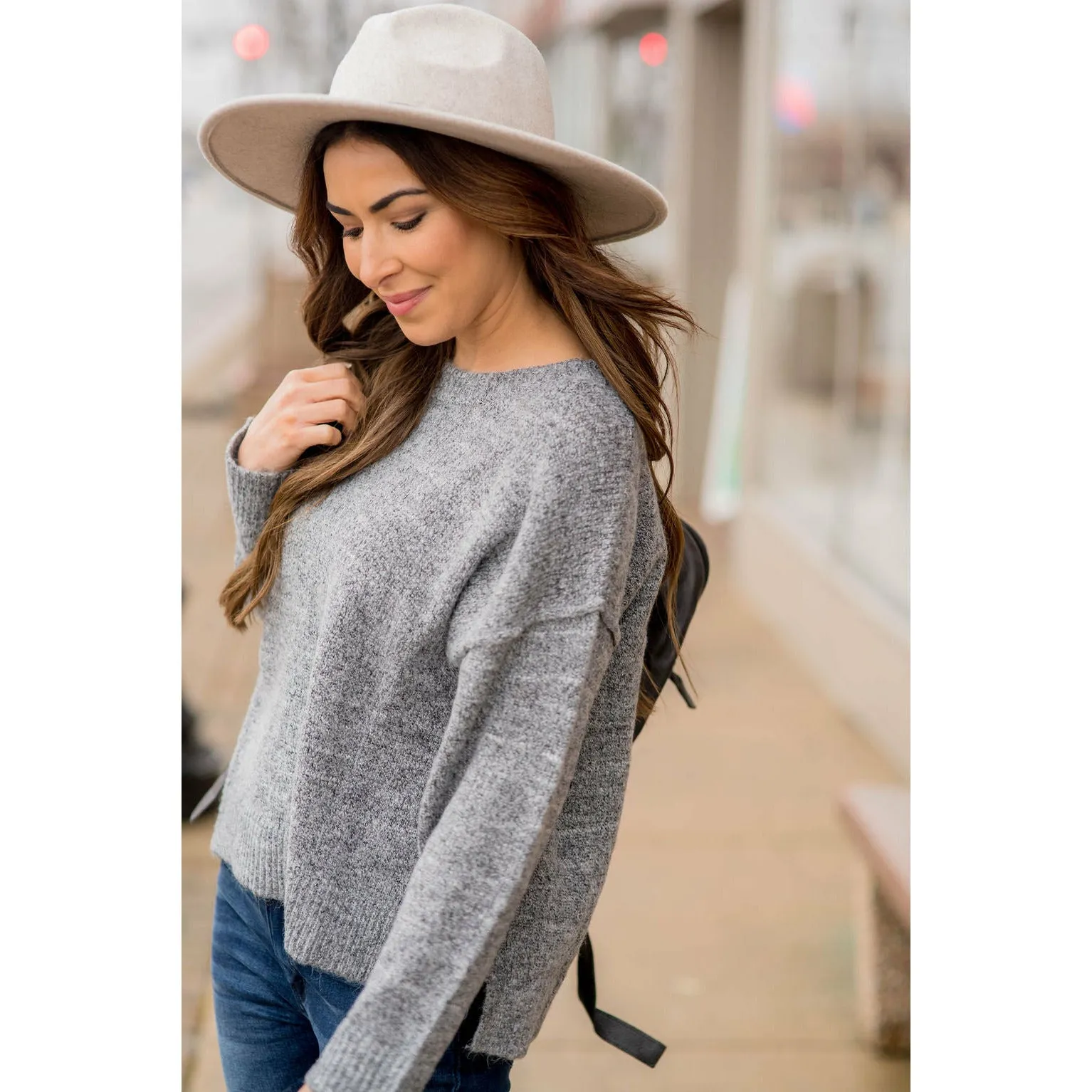 Heathered Side Slit Sweater