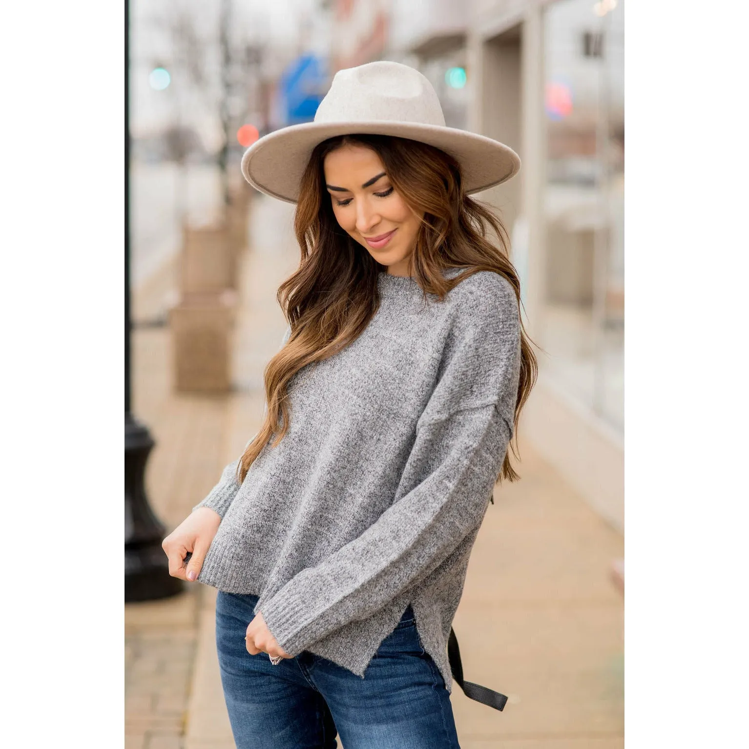 Heathered Side Slit Sweater