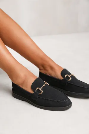 ITALY WIDE FIT SLIP ON LOAFER WITH METAL DETAILING IN BLACK SUEDE