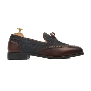 Kori - Men's Dark Brown Calf Leather and Harris Tweed Loafer