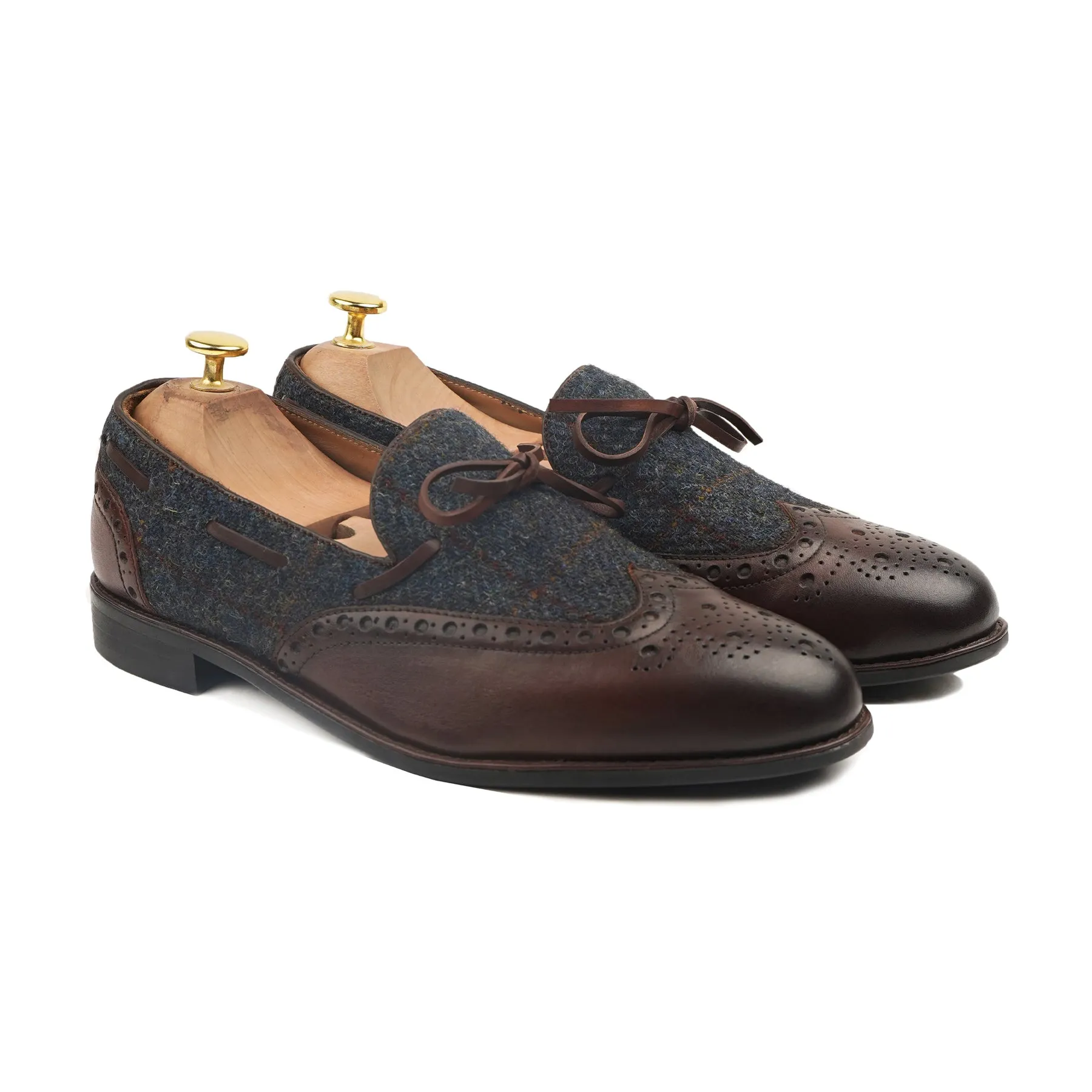 Kori - Men's Dark Brown Calf Leather and Harris Tweed Loafer