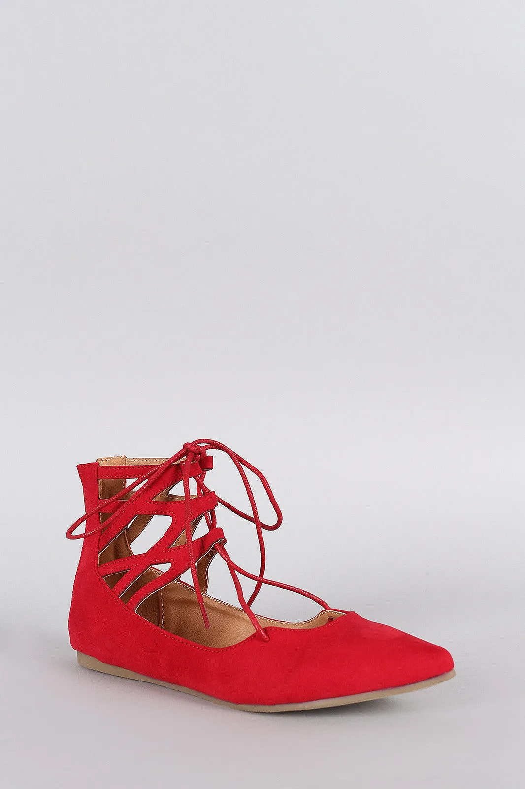 Liliana Suede Caged Cuff Lace Up Pointy Toe Ballet Flat