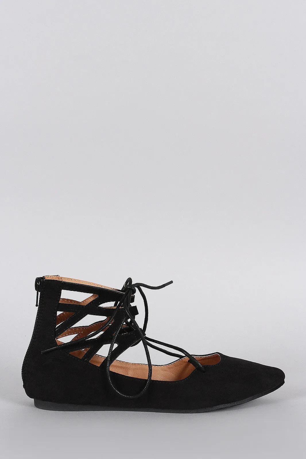 Liliana Suede Caged Cuff Lace Up Pointy Toe Ballet Flat