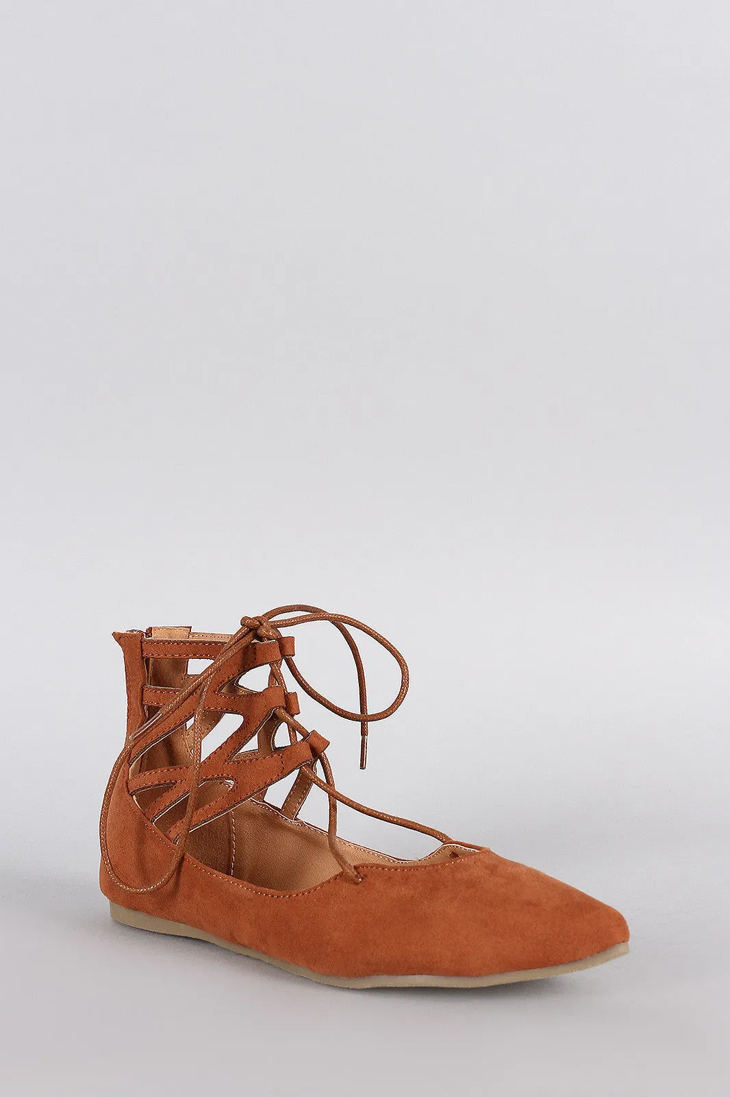 Liliana Suede Caged Cuff Lace Up Pointy Toe Ballet Flat