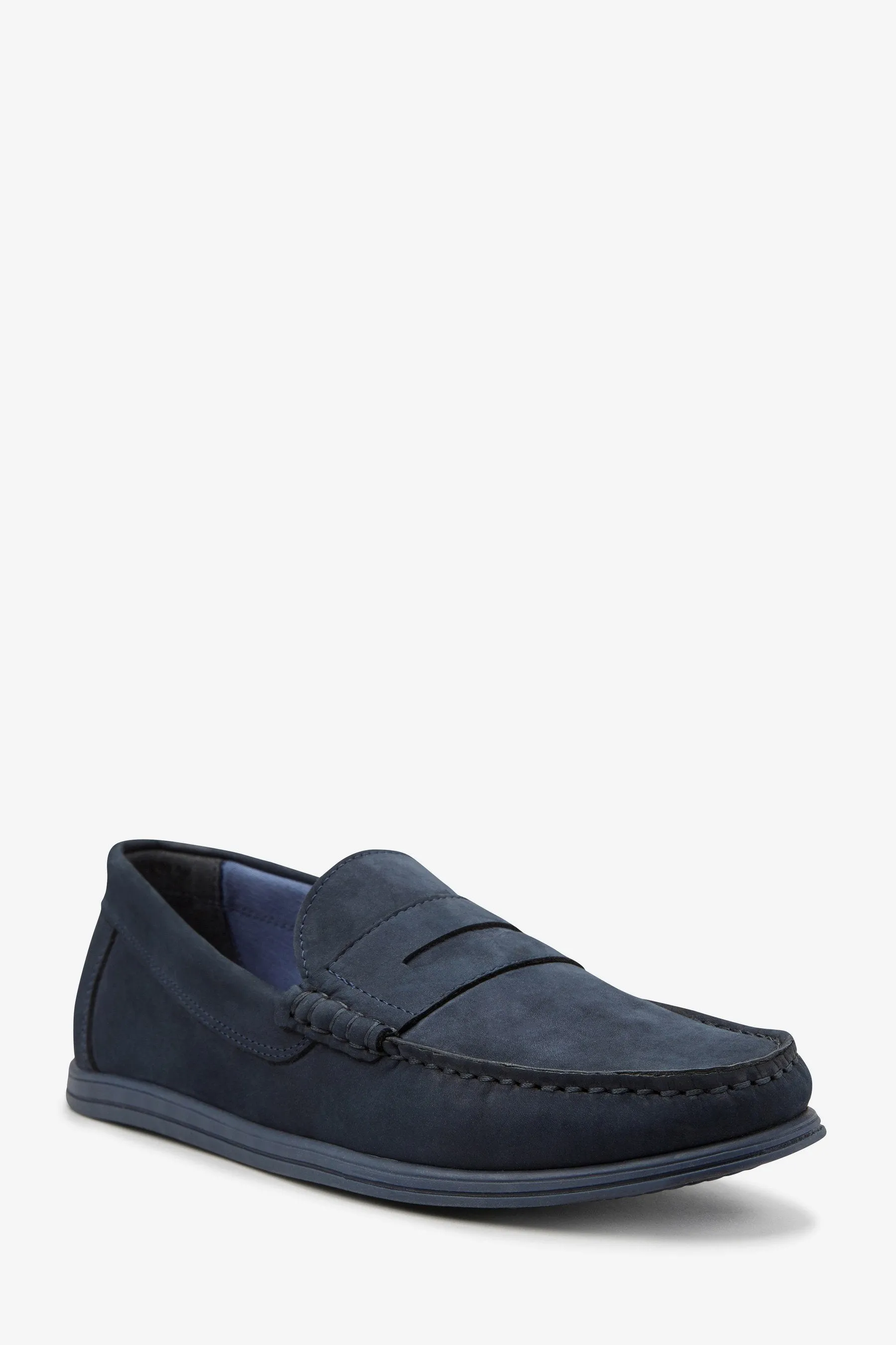 Next Navy Nubuck Older Boys Penny Loafers