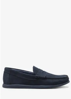 Next Navy Nubuck Older Boys Penny Loafers