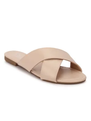 Nude PU Crossover Slip-On Flats