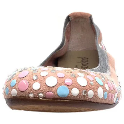 Papanatas by Eli Pink Soft Suede Gem Sparkle Polka Dot Detail Slip On Ballet Flats