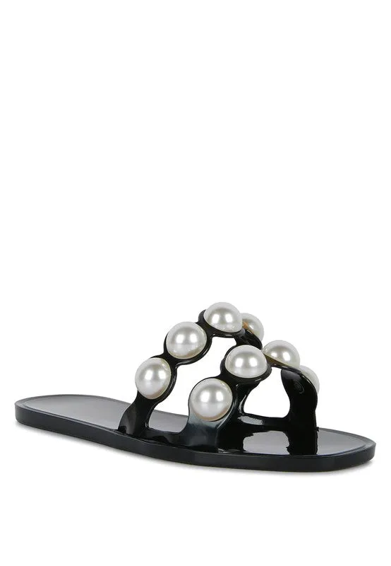 Pearla Faux Pearl Detail Jelly Flats