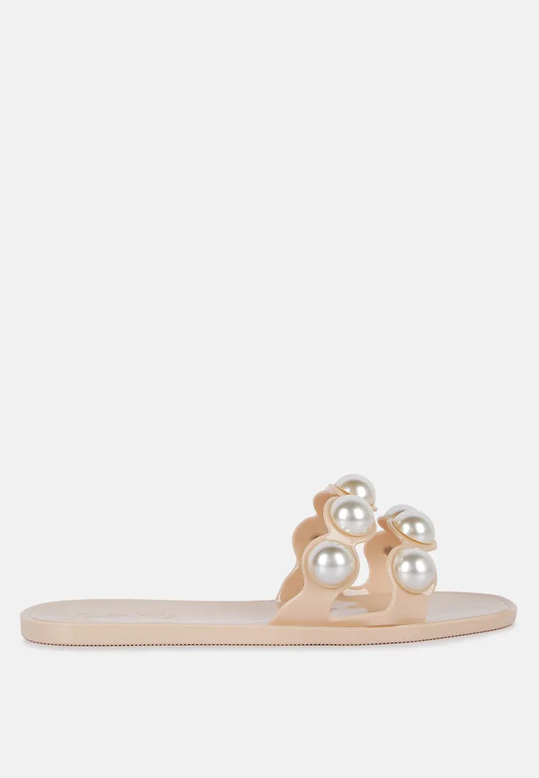 Pearla Faux Pearl Detail Jelly Flats